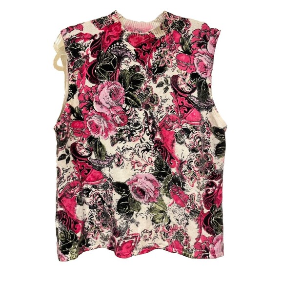 ST. JOHN by Marie Gray 100% CASHMERE PINK Floral SLEEVELESS TOP SIZE Large Tank - Picture 1 of 11
